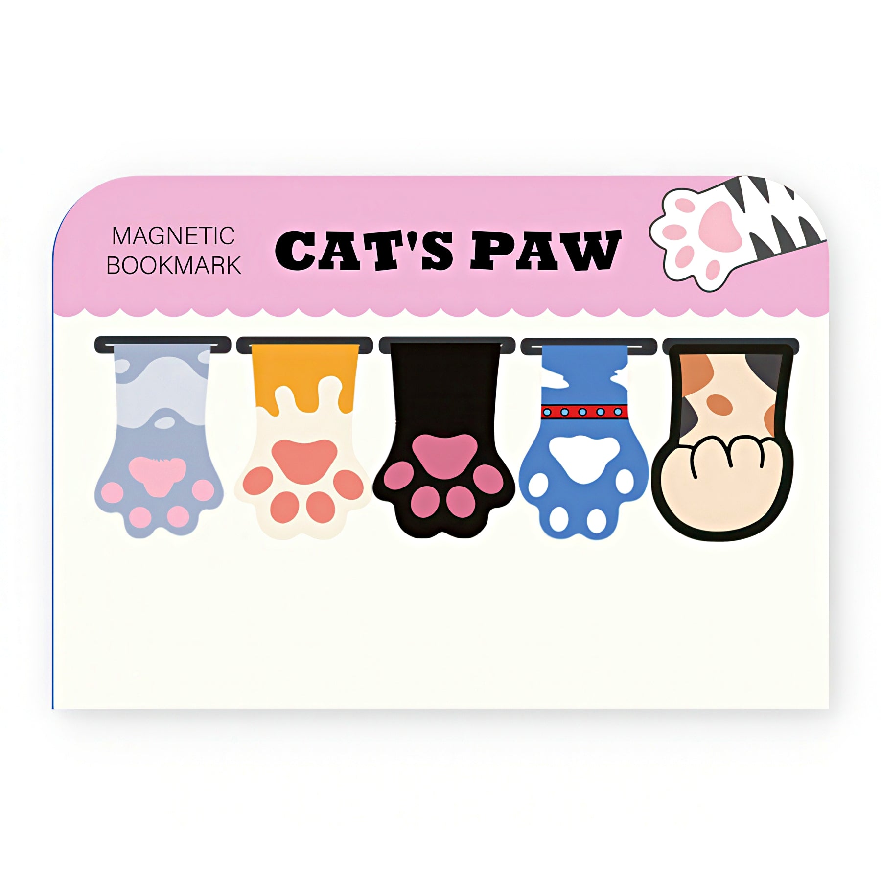 Cat's Paw magnetic bookmark with colorful paw designs on a white background