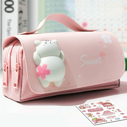 Large Capacity Pencil Case with Squishy Stress-relief Toy