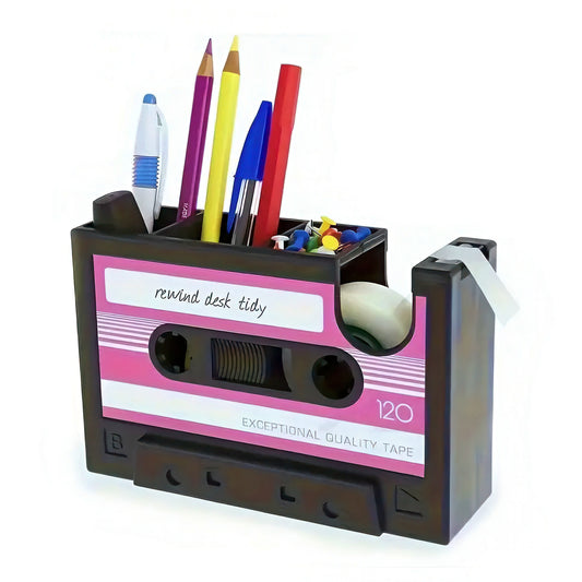 Retro Cassette Shaped Pen Holder with Tape Dispenser