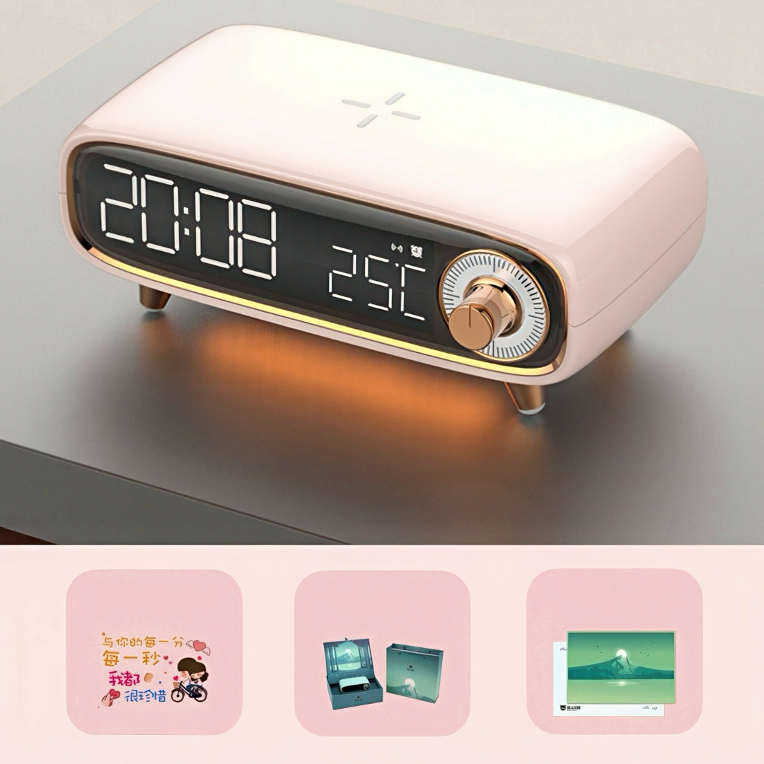 Retro Digital Alarm Clock with Wireless Charging and Nightlight