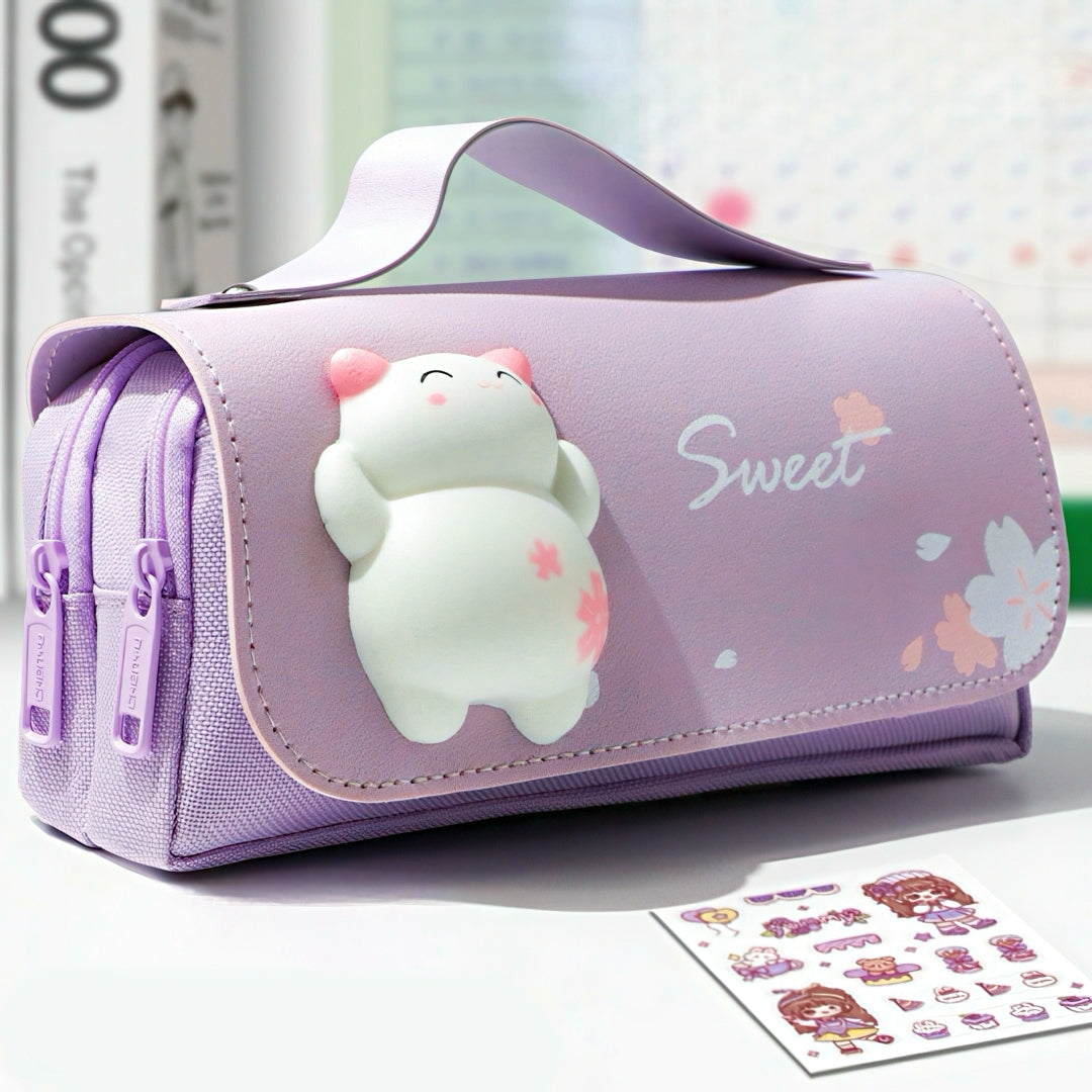 Large Capacity Pencil Case with Squishy Stress-relief Toy