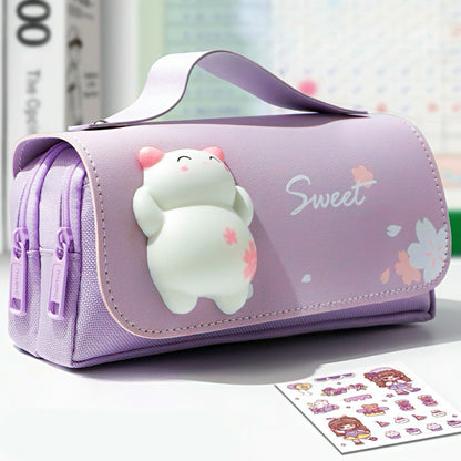 Large Capacity Pencil Case with Squishy Stress-relief Toy