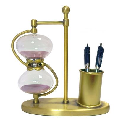 Retro Brass Hourglass with Pen Holder