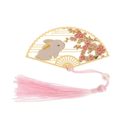 Chinese Folding Fan Shape Metal Bookmark
