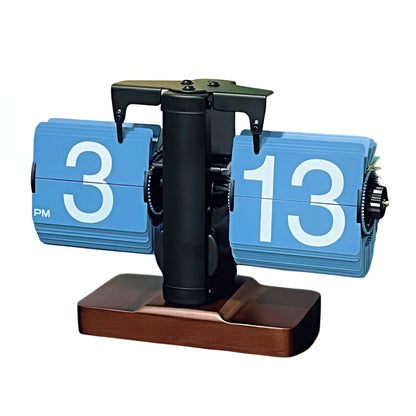 Retro Mechanical Flip Clock with Wooden Base