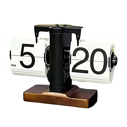 Retro Mechanical Flip Clock with Wooden Base