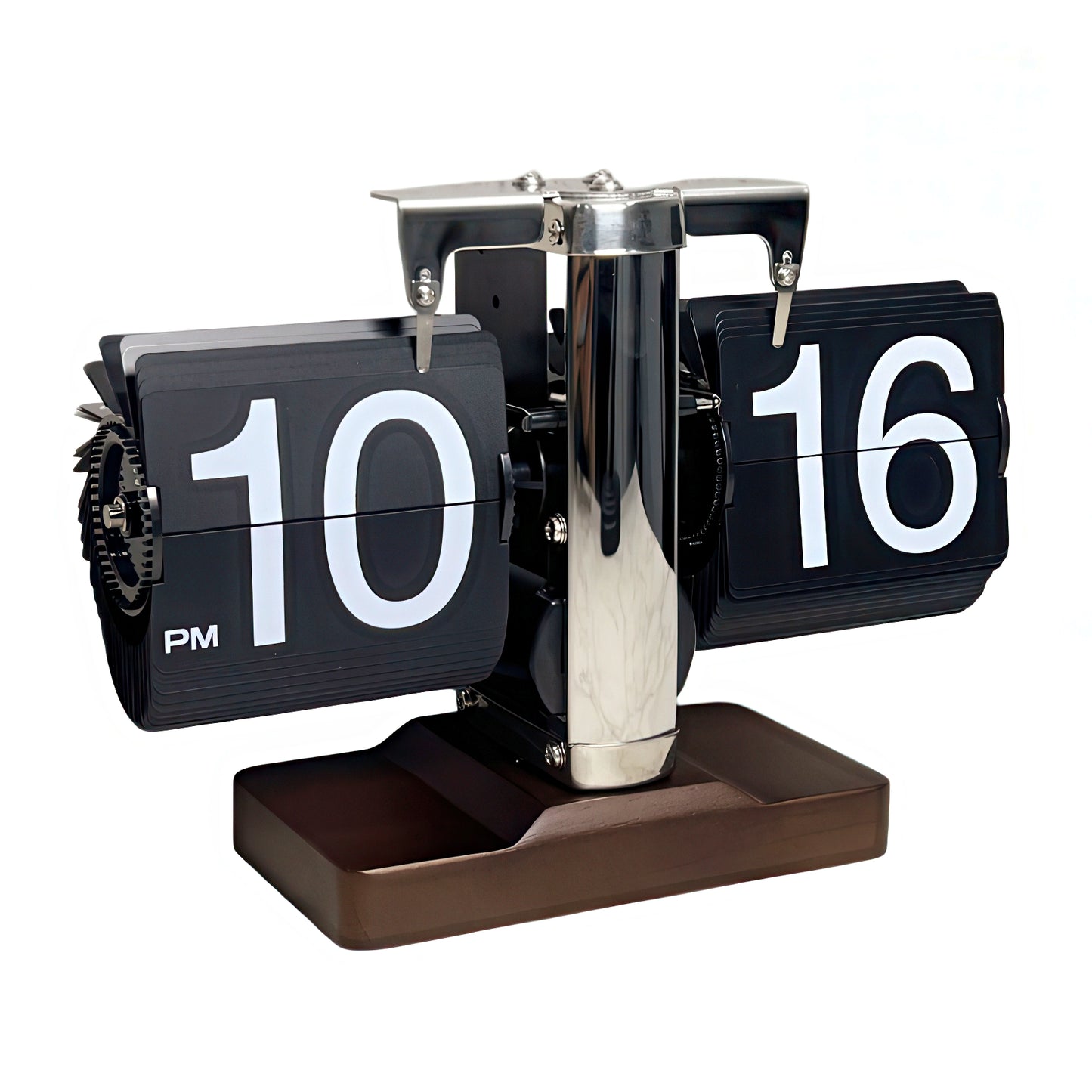 Retro Mechanical Flip Clock with Wooden Base