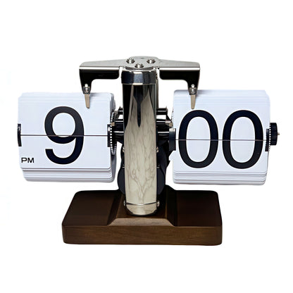 Retro Mechanical Flip Clock with Wooden Base