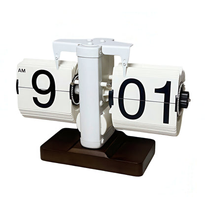 Retro Mechanical Flip Clock with Wooden Base