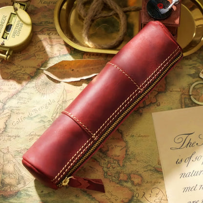 Dyed Cowhide Zipper Pencil Case