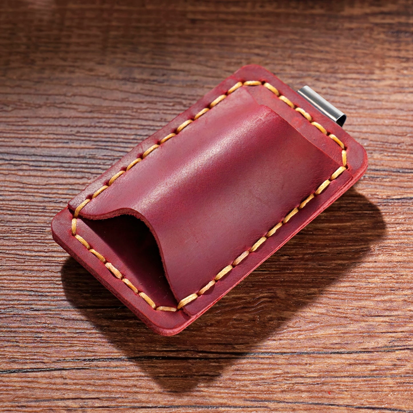 Dyed Cowhide Pen Holder with Metal Clip