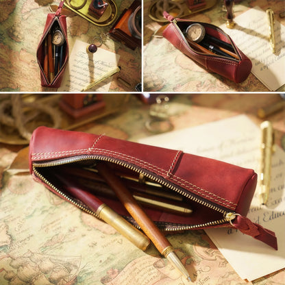 Dyed Cowhide Zipper Pencil Case