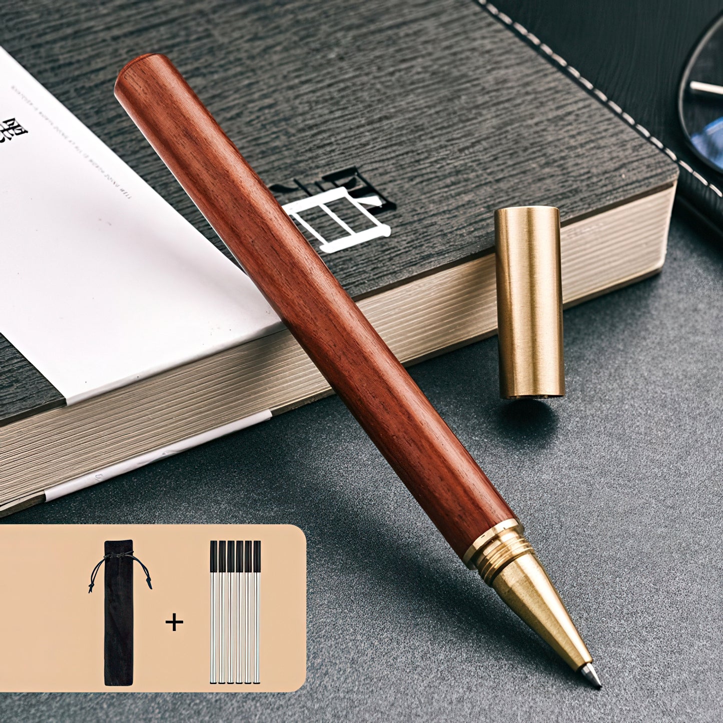 Retro Wooden and Brass Rollerball Pen