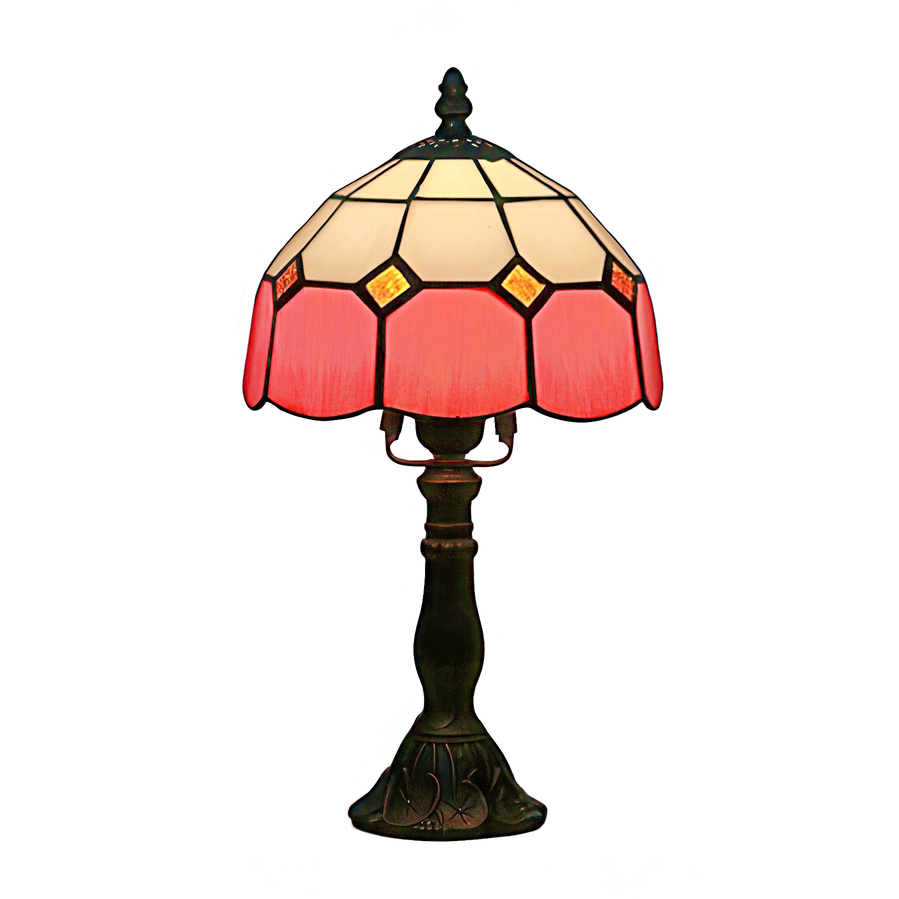 Table lamp with stained glass shade on a white background
