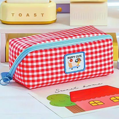 Extra Large Capacity Plaid Pencil Case