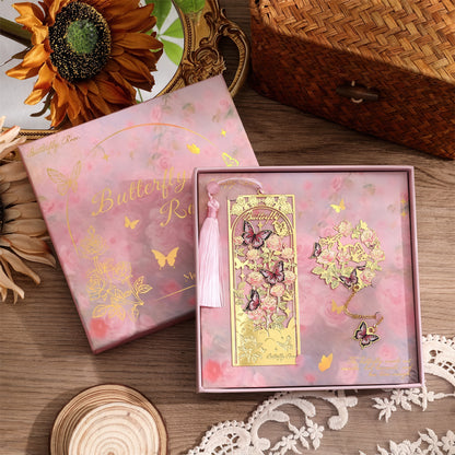 Dreamy Butterflies with Flowers Metal Bookmark