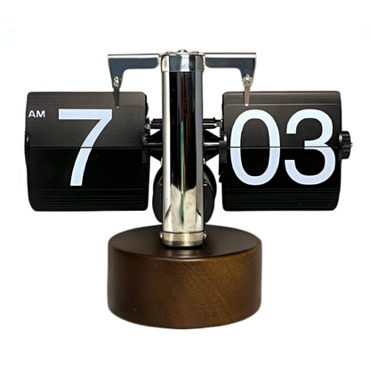 Retro Mechanical Flip Clock with Wooden Base