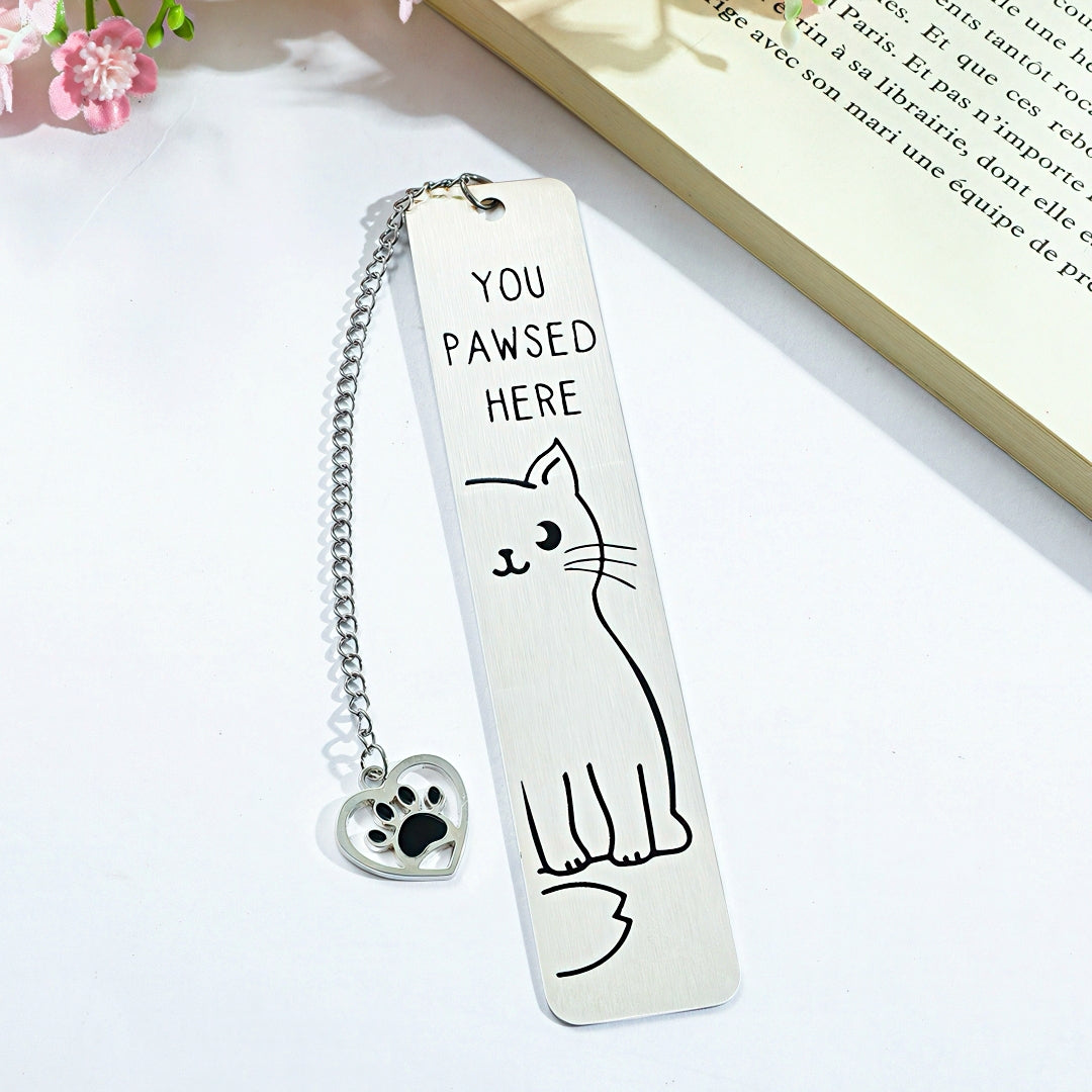 Cat Themed Stainless Steel Bookmark