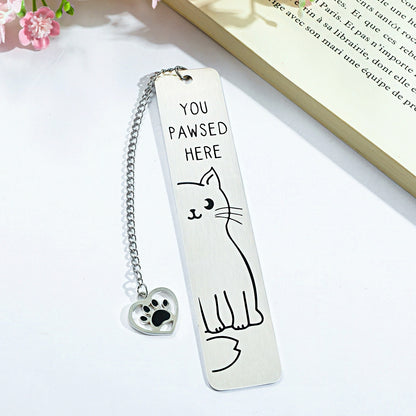 Cat Themed Stainless Steel Bookmark
