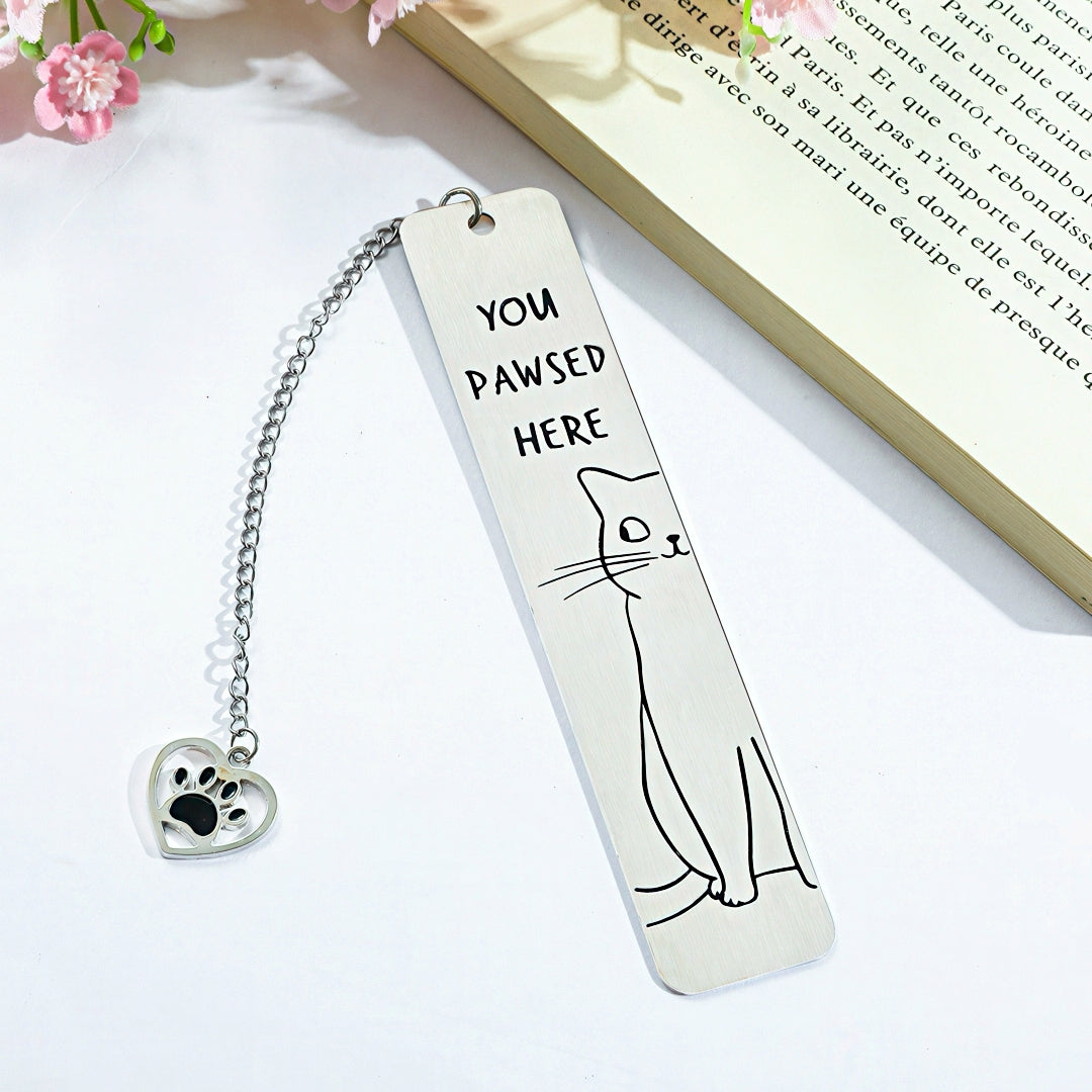Cat Themed Stainless Steel Bookmark