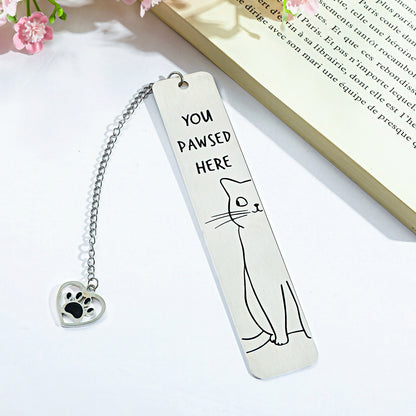 Cat Themed Stainless Steel Bookmark