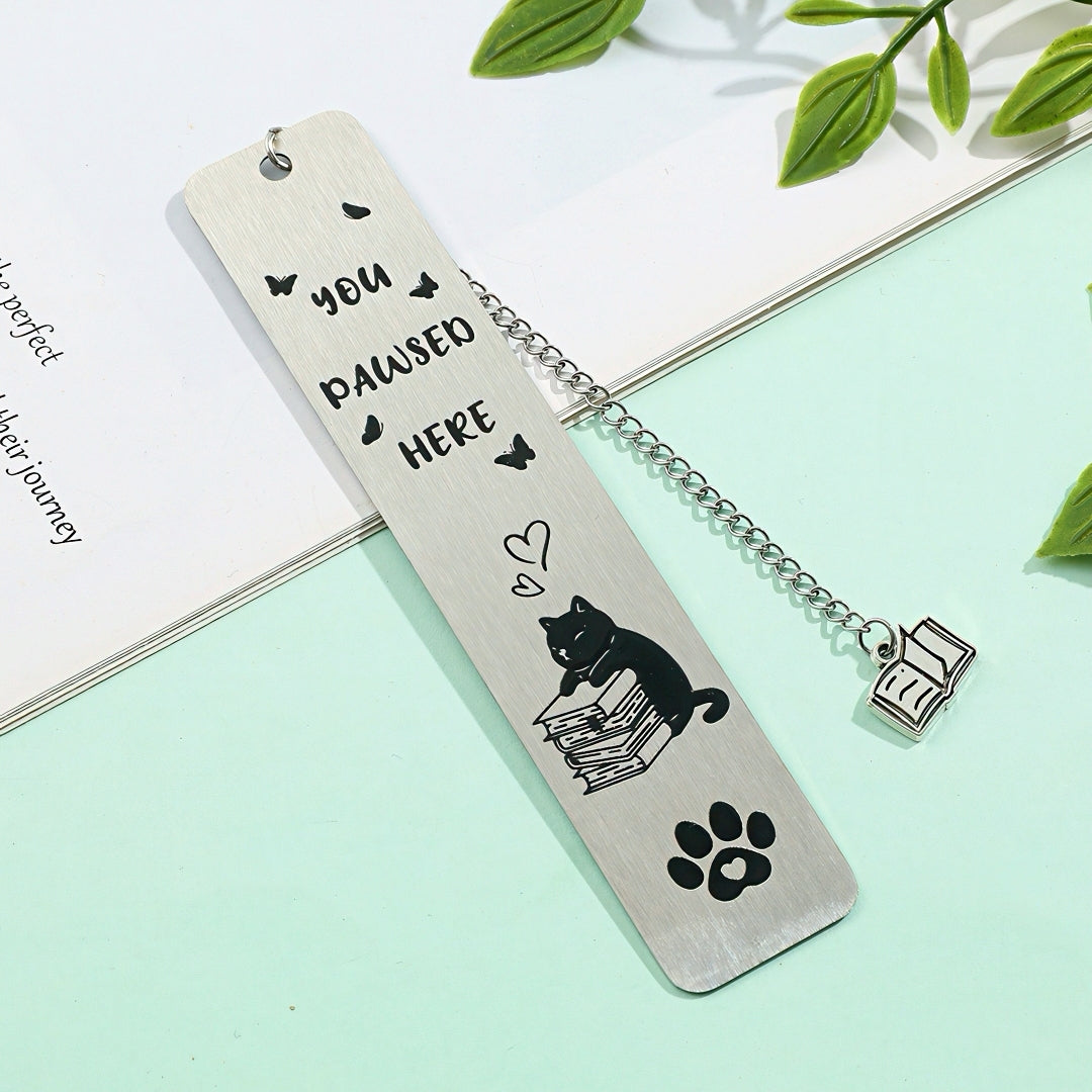 Cat Themed Stainless Steel Bookmark