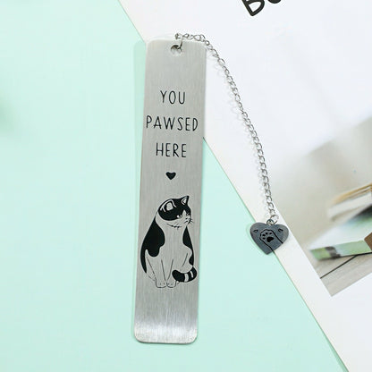 Cat Themed Stainless Steel Bookmark
