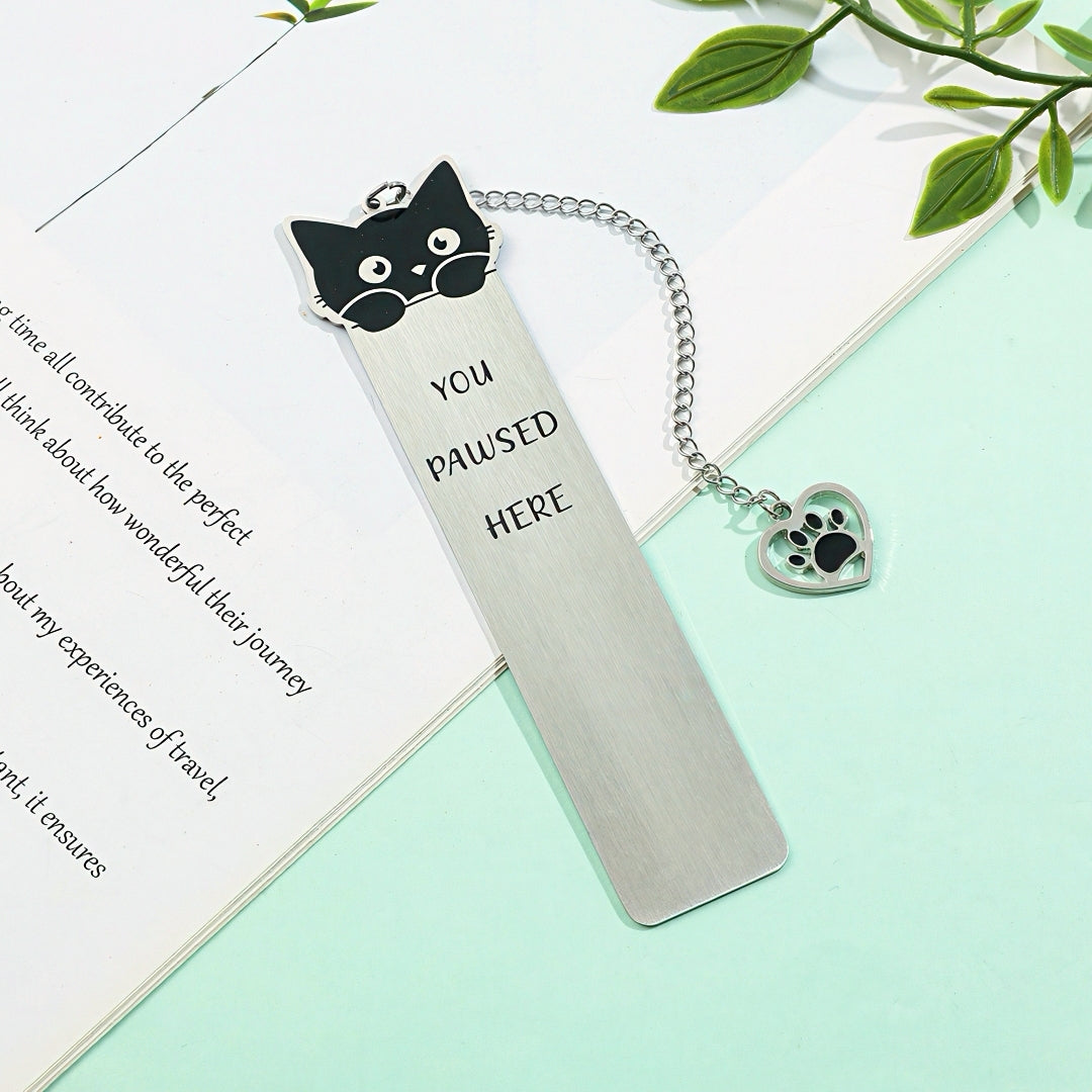 Cat Themed Stainless Steel Bookmark