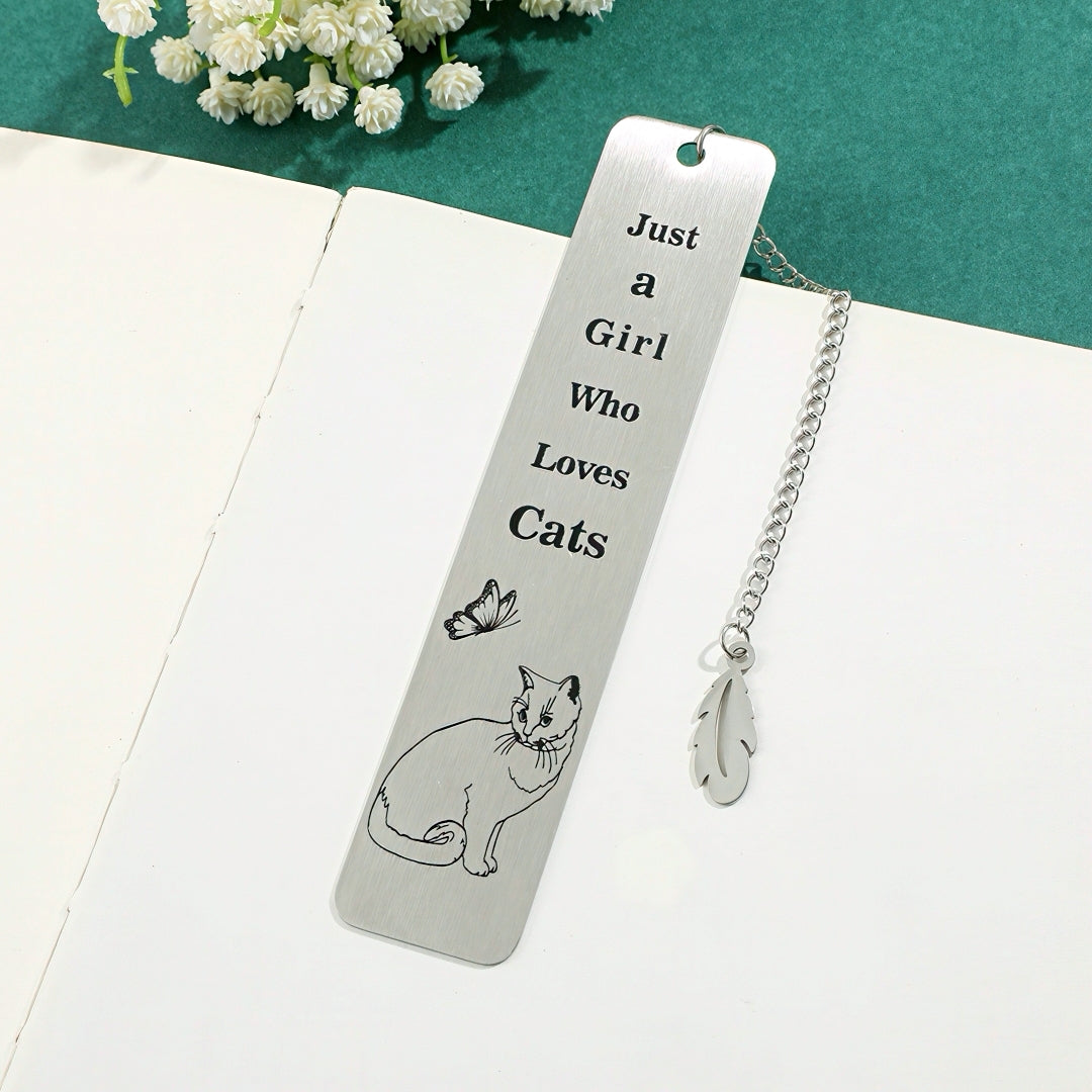 Cat Themed Stainless Steel Bookmark