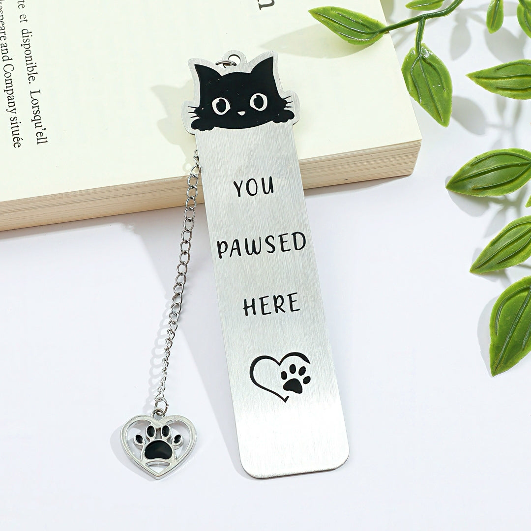 Cat Themed Stainless Steel Bookmark