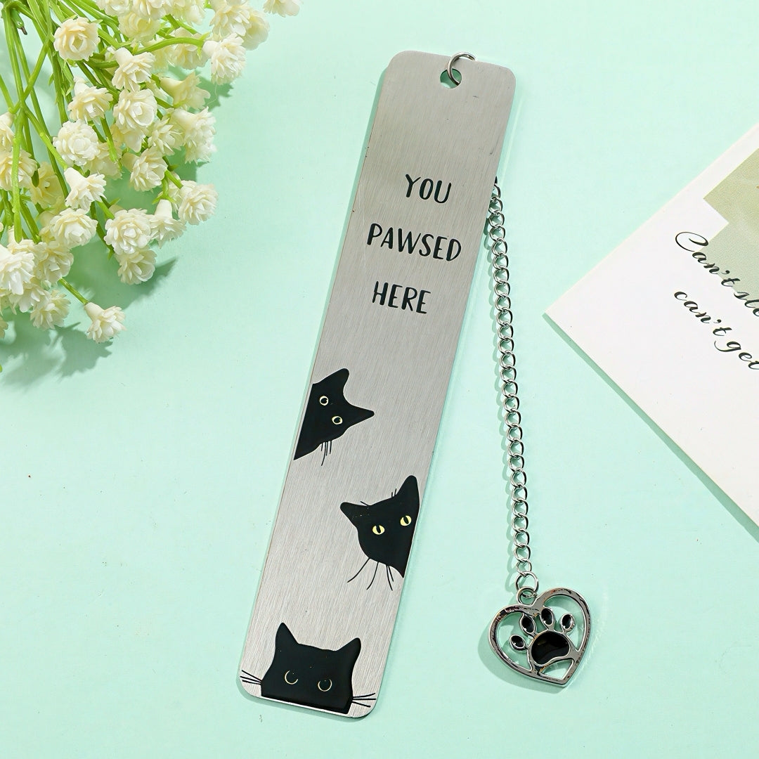 Cat Themed Stainless Steel Bookmark