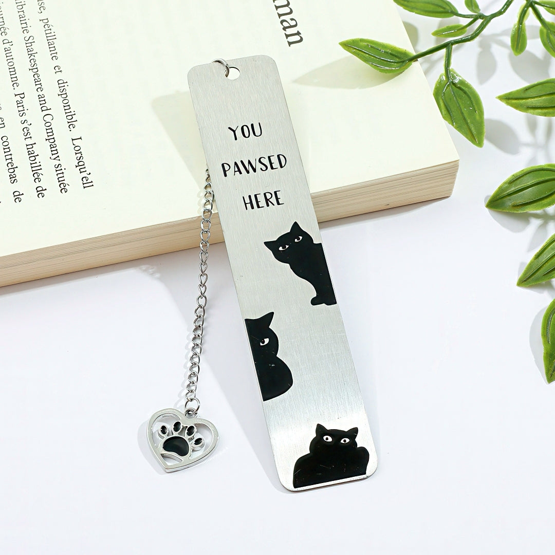 Cat Themed Stainless Steel Bookmark
