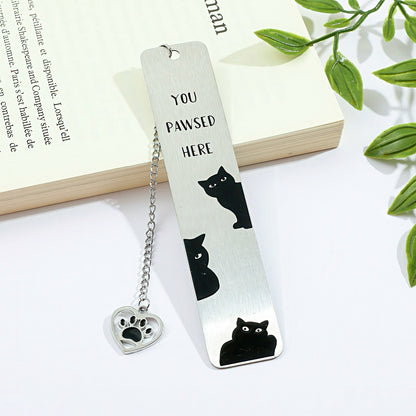 Cat Themed Stainless Steel Bookmark