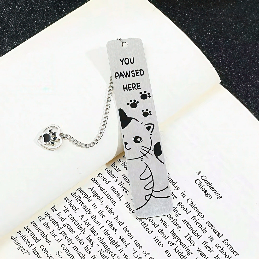 Cat Themed Stainless Steel Bookmark