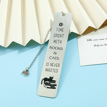 Cat Themed Stainless Steel Bookmark