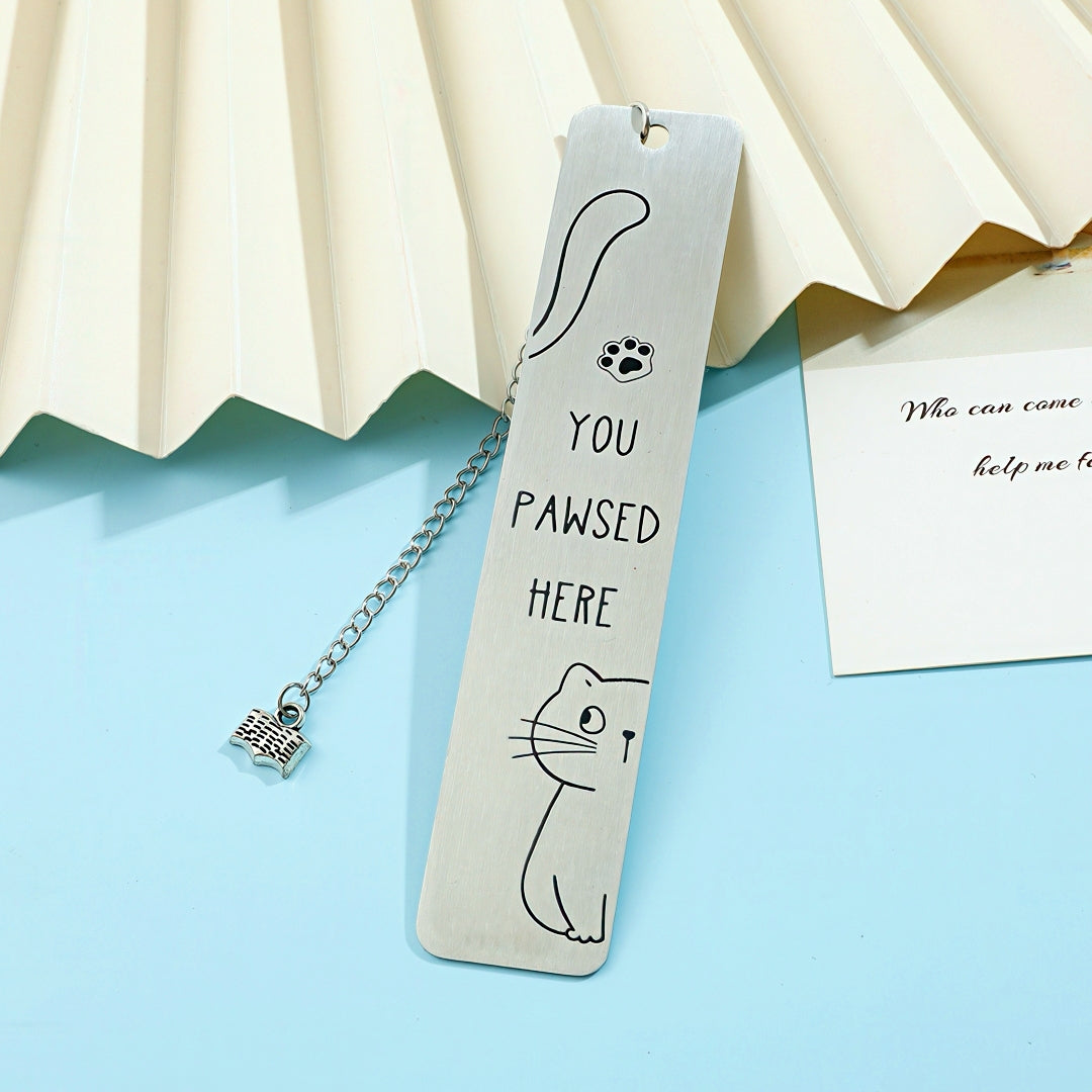 Cat Themed Stainless Steel Bookmark