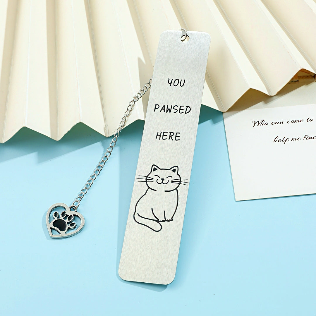 Cat Themed Stainless Steel Bookmark