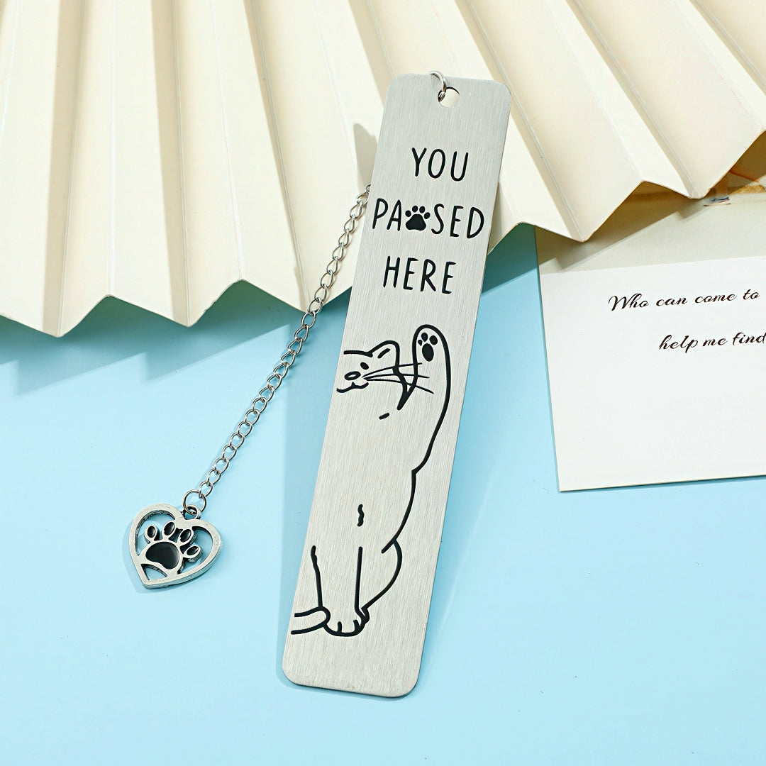 Cat Themed Stainless Steel Bookmark