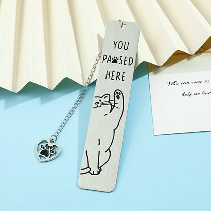 Cat Themed Stainless Steel Bookmark