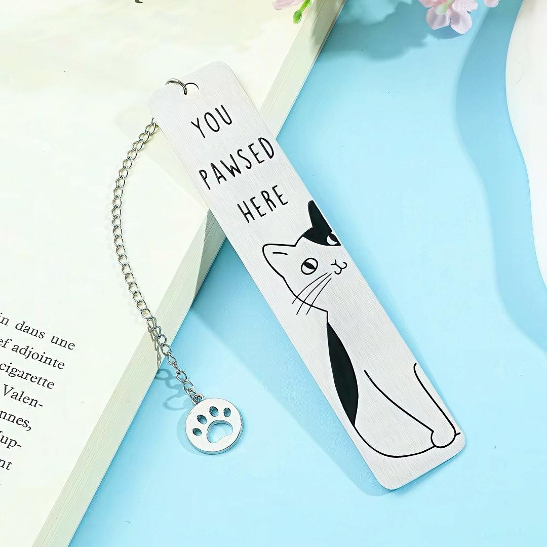Cat Themed Stainless Steel Bookmark