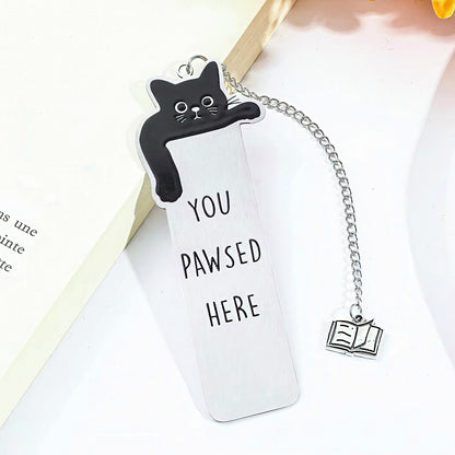 Cat Themed Stainless Steel Bookmark