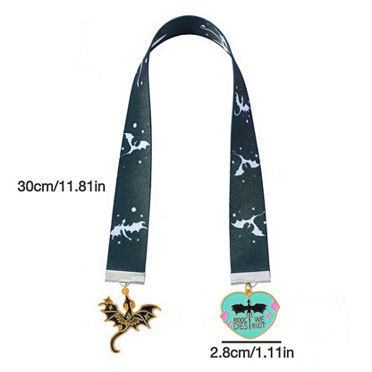 Strap Bookmark with Dragon Themed Metal Charms