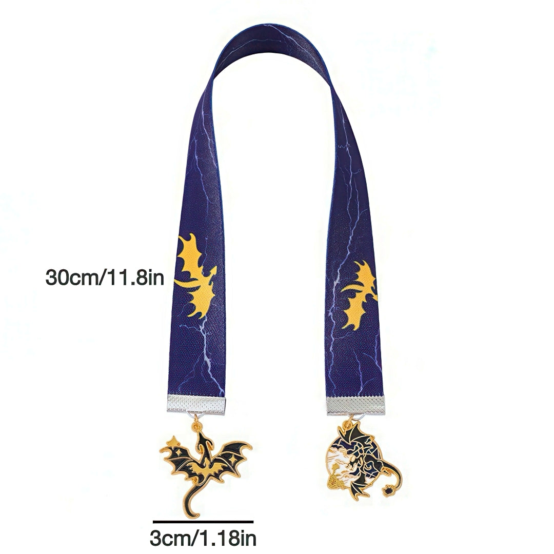 Strap Bookmark with Dragon Themed Metal Charms