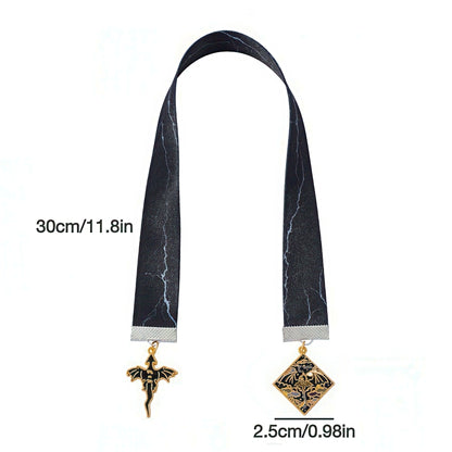 Strap Bookmark with Dragon Themed Metal Charms