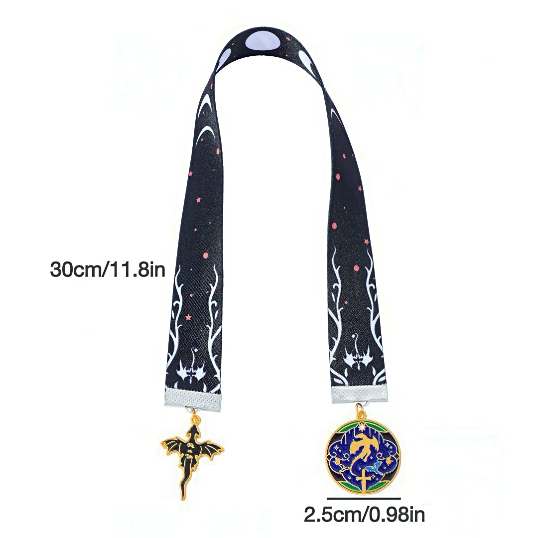 Strap Bookmark with Dragon Themed Metal Charms