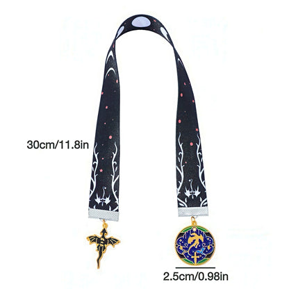 Strap Bookmark with Dragon Themed Metal Charms