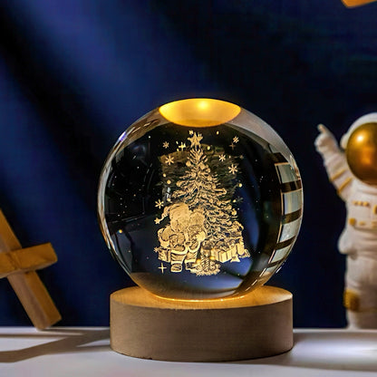 3D Crystal Ball Night Light with Wooden LED Base