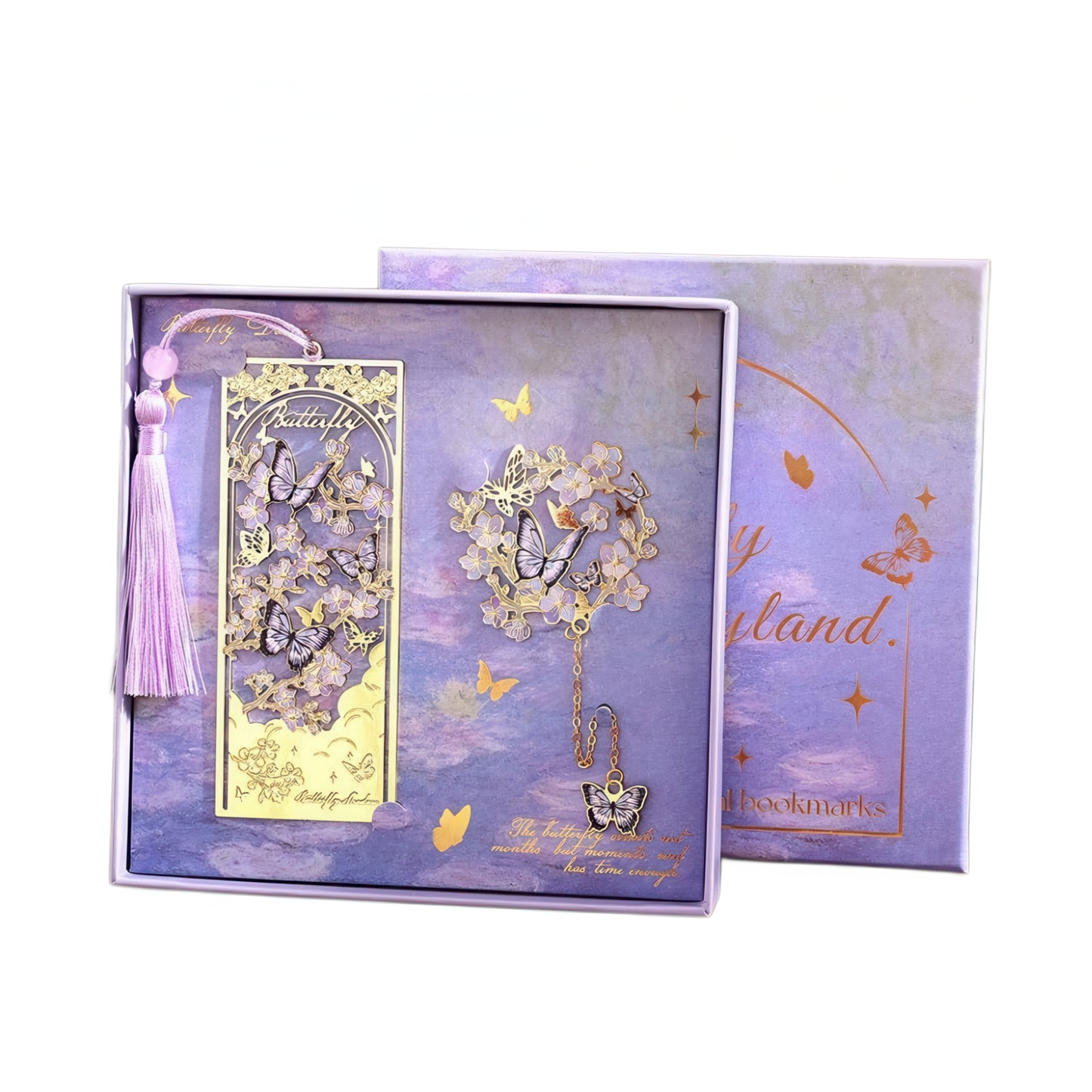 Dreamy Butterflies with Flowers Metal Bookmark