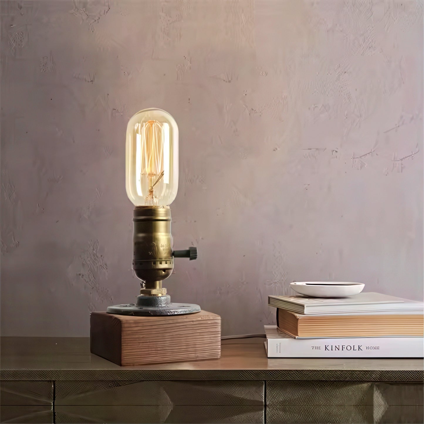 Retro Edison Bulb Table Lamp with Wooden Base