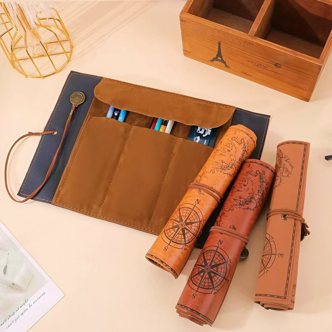Vintage Treasure Map Roll Up Pencil Case